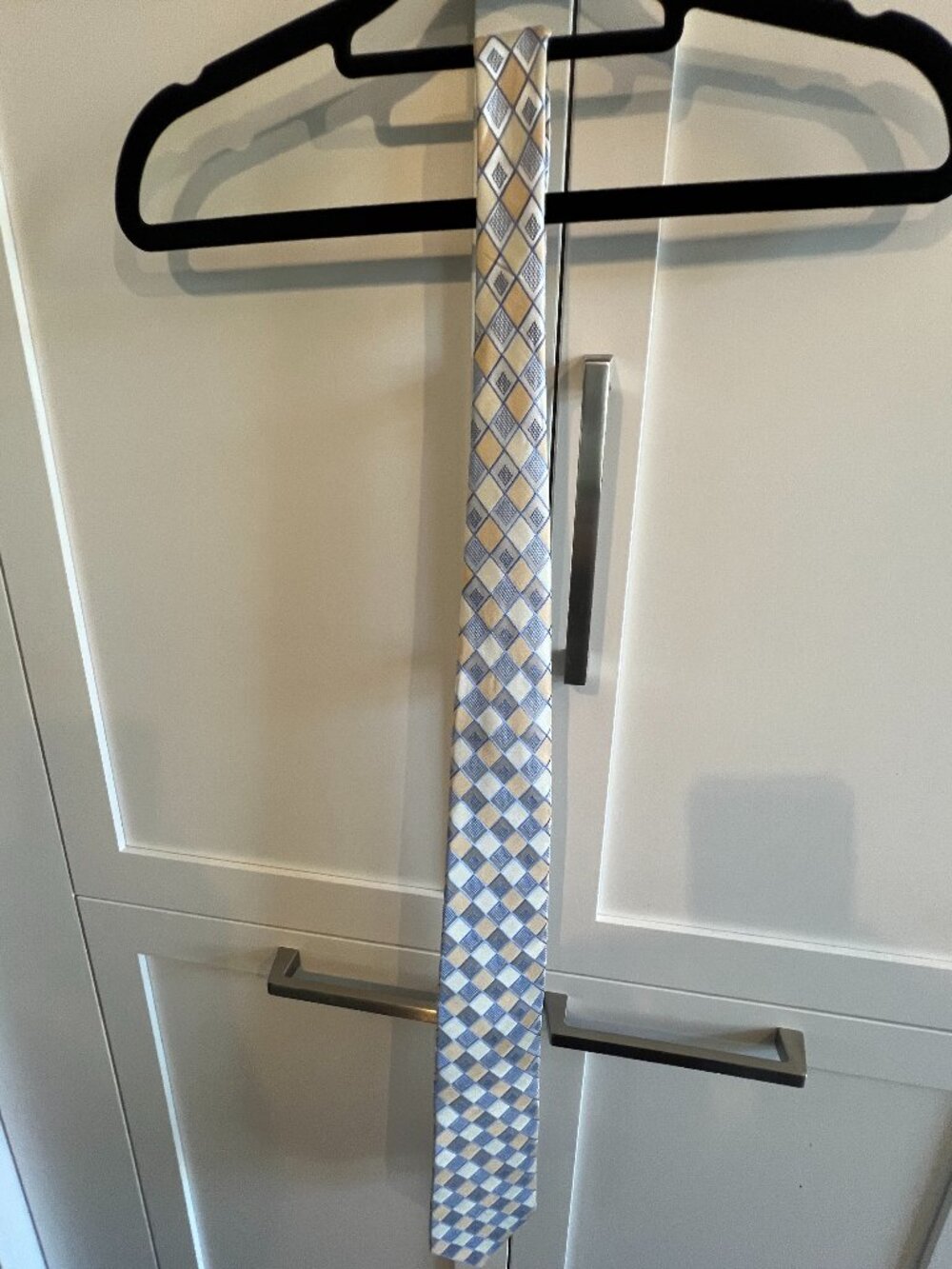 Joseph Abboud 100% Silk Tie Blue Gold Geometric Pattern Necktie